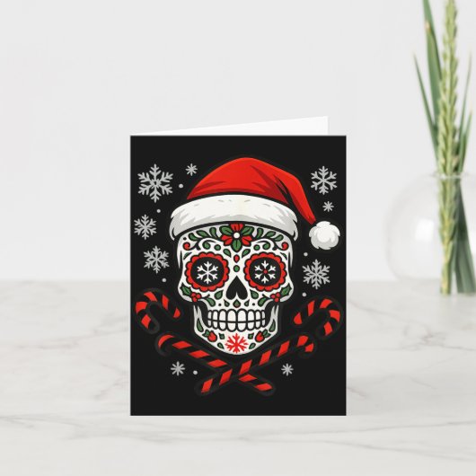 Christmas Sugar Calavera Skull Santa Hat Candy Can カード (正面)