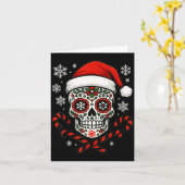 Christmas Sugar Calavera Skull Santa Hat Candy Can カード (黄色い花)