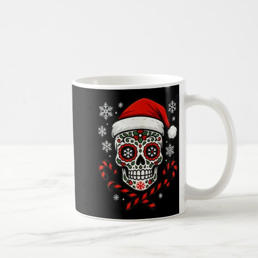 Christmas Sugar Calavera Skull Santa Hat Candy Can コーヒーマグカップ (右)