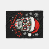 Christmas Sugar Calavera Skull Santa Hat Candy Can フリースブランケット (正面(横))