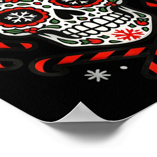 Christmas Sugar Calavera Skull Santa Hat Candy Can ポスター (角)