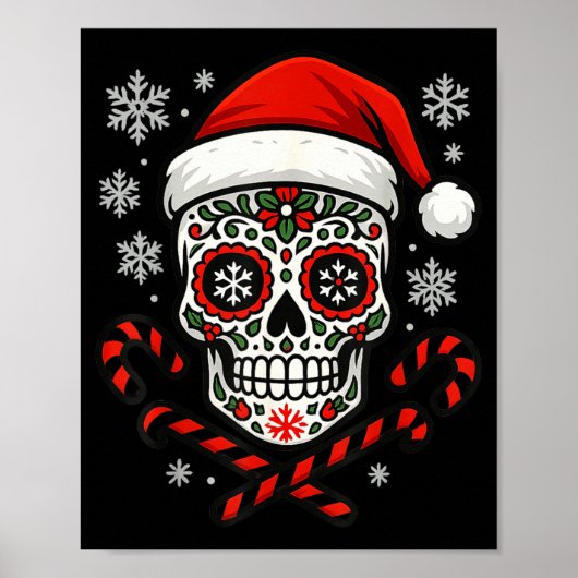 Christmas Sugar Calavera Skull Santa Hat Candy Can ポスター (正面)