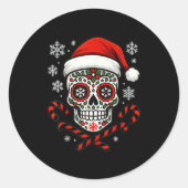 Christmas Sugar Calavera Skull Santa Hat Candy Can ラウンドシール (正面)