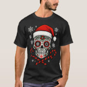 Christmas Sugar Calavera Skull Santa Hat Candy Can Tシャツ (正面)