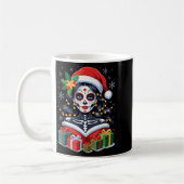 Christmas Sugar Skull Art Woman Santa Hat Festive  コーヒーマグカップ (左)