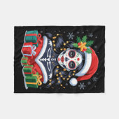 Christmas Sugar Skull Art Woman Santa Hat Festive  フリースブランケット (正面(横))