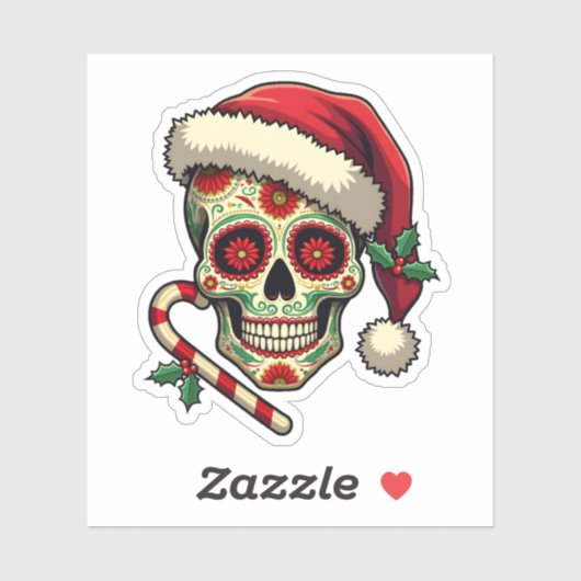 Christmas Sugar Skull Santa Hat Day Of The Dead Xm シール (シート)