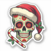 Christmas Sugar Skull Santa Hat Day Of The Dead Xm シール (正面)