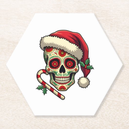 Christmas Sugar Skull Santa Hat Day Of The Dead Xm ペーパーコースター (正面)