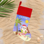 Christmas Summer Santa Beach Holidays Personalized クリスマスストッキング<br><div class="desc">This design features a cute summer Christmas beach scene with tropical Santa with festive palm tree and sandy snowman on the beach. Perfect for those celebrating a tropical or summer Christmas #Christmas #Xmas #summerchristmas #tropicalchristmas #gifts #christmasdecor #christmasstockings #stockings #giftsforkids</div>