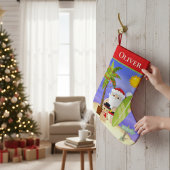 Christmas Summer Santa Beach Surfing Personalized スモールクリスマスストッキング