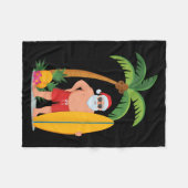 Christmas Surf Santa Beach Ne Vacation Surfing  フリースブランケット (正面(横))