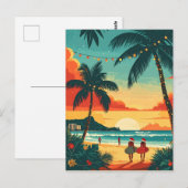Christmas Surfers Tropical Beach Sunset ポストカード (正面/裏面)