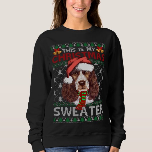 Christmas Sweater Christmas Santa English Springer スウェットシャツ (正面)