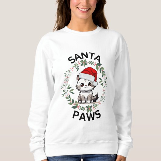 Christmas Sweatshirt Lades - Santa Paws Cat スウェットシャツ (正面)