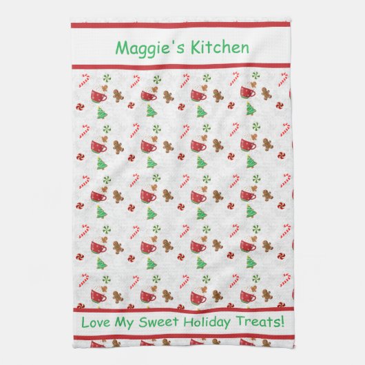 Christmas Sweets – Candy Canes, Cookies & Cocoa キッチンタオル (縦)