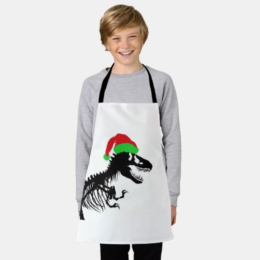 Christmas T-Rex エプロン (着用した状態)