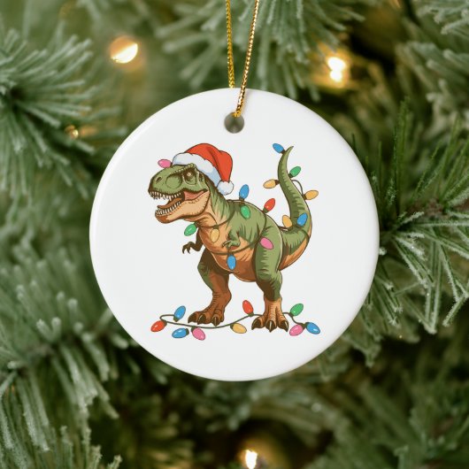 Christmas T Rex Dinosaur Xmas Dino Tyrannosaurus セラミックオーナメント (ツリー)