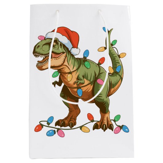 Christmas T Rex Dinosaur Xmas Dino Tyrannosaurus ミディアムペーパーバッグ (正面)