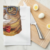 Christmas Tabby Cat Hand Towel キッチンタオル (四つ折り)