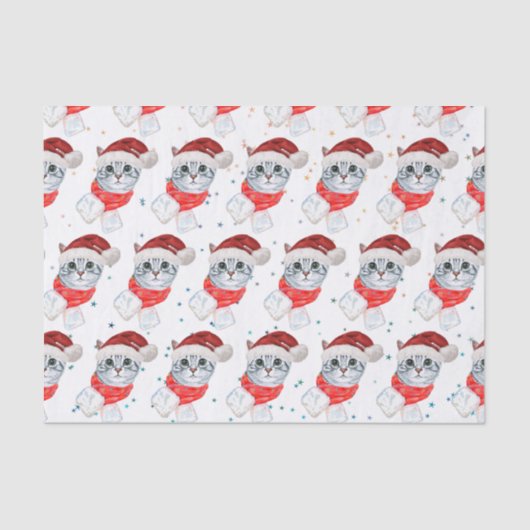 Christmas Tabby Cat with Red Scarf For Pet Lovers 薄葉紙 (正面)