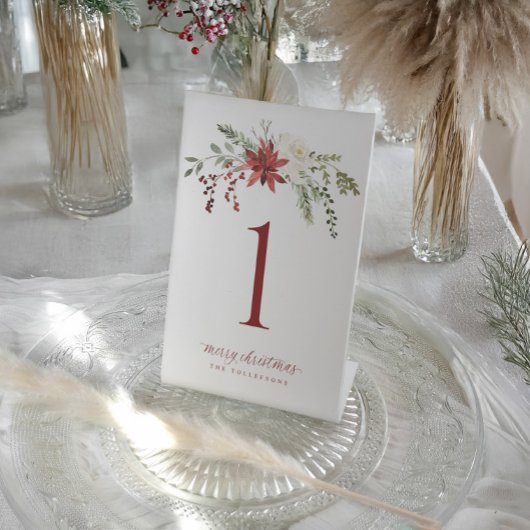 Christmas Table Numbers Elegant Berries Greenery 台座サイン