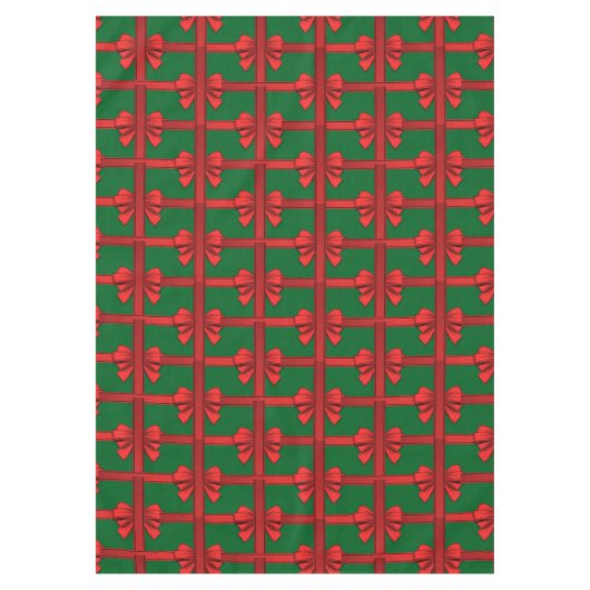 Christmas Tablecloth, Red Bow Green テーブルクロス (正面)