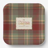 Christmas Tartan Brick Red Green ID1141A ペーパープレート (正面)