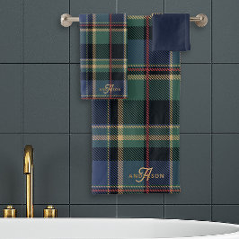 Christmas Tartan Navy Blue Green ID1141B バスタオルセット