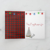 Christmas Tartan Plaid Dog Paw Print and Hat カード (内部)