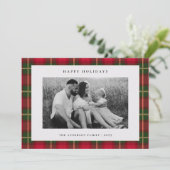 Christmas Tartan Plaid Two Sided Family Photo シーズンカード (スタンド正面)