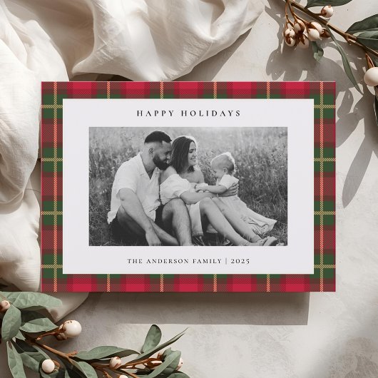 Christmas Tartan Plaid Two Sided Family Photo シーズンカード