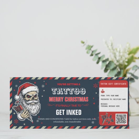 Christmas Tattoo Gift Certificate BlueCard Voucher 招待状 (スタンド正面)