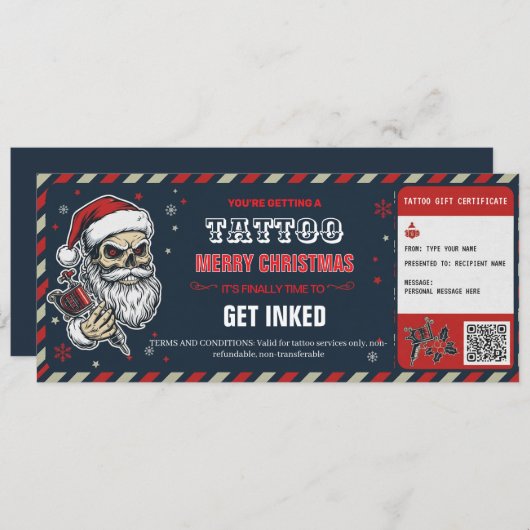 Christmas Tattoo Gift Certificate BlueCard Voucher 招待状 (正面/裏面)