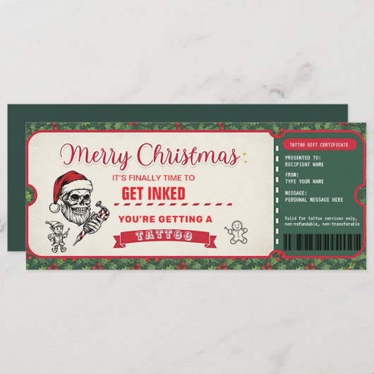 Christmas Tattoo Gift Certificate Card Voucher 招待状 (正面/裏面)