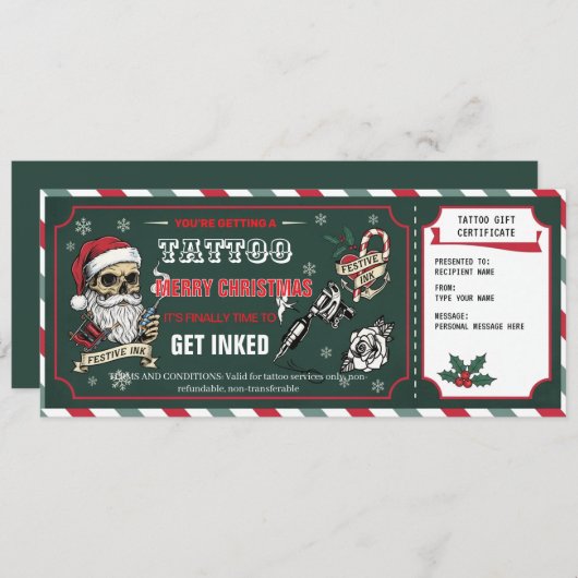 Christmas Tattoo Gift Certificate Card Voucher 招待状 (正面/裏面)