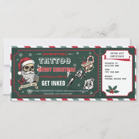 Christmas Tattoo Gift Certificate Card Voucher 招待状 (正面)