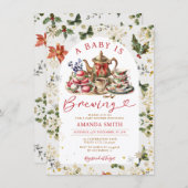 Christmas Tea a baby is brewing Baby Shower Floral 招待状 (正面/裏面)
