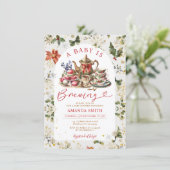 Christmas Tea a baby is brewing Baby Shower Floral 招待状 (スタンド正面)