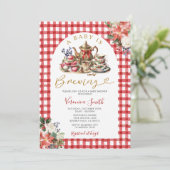 Christmas Tea A Baby is Brewing Baby Shower Floral 招待状 (スタンド正面)
