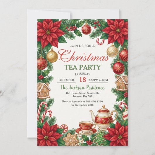 Christmas Tea Holiday Party Invitation 招待状 (正面)