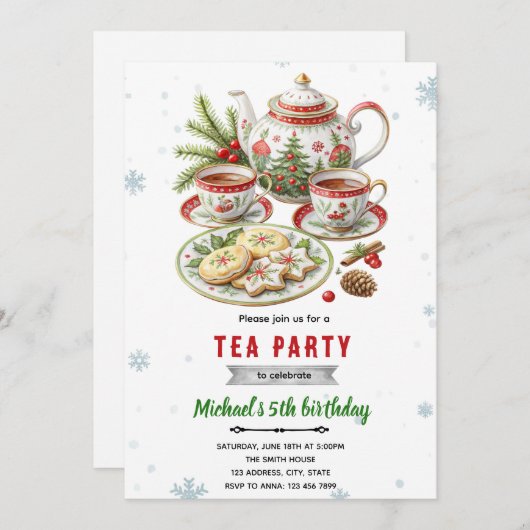 Christmas tea party invitation 招待状 (正面/裏面)