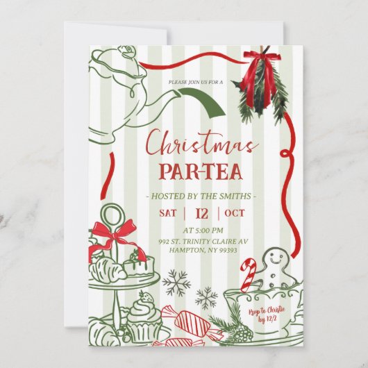 Christmas Tea Party Scribble Hand Drawn 招待状 (正面)