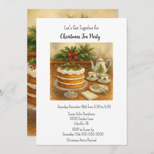 Christmas Tea Party / Tea Time  招待状 (正面/裏面)