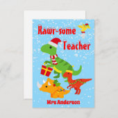 Christmas Teacher Appreciation Kids Dinosaur Flat サンキューカード (正面/裏面)