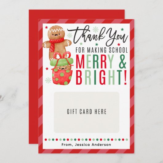 Christmas Teacher Gingerbread Gift Card Holder 招待状 (正面/裏面)