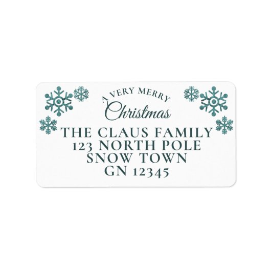 Christmas Teal Snowflakes Return Address Labels ラベル (正面)