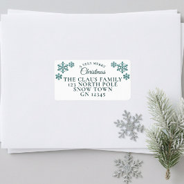 Christmas Teal Snowflakes Return Address Labels ラベル