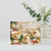 Christmas Teapot Set with Pine Green and Ornaments ポストカード (スタンド正面)