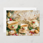 Christmas Teapot Set with Pine Green and Ornaments ポストカード (正面/裏面)